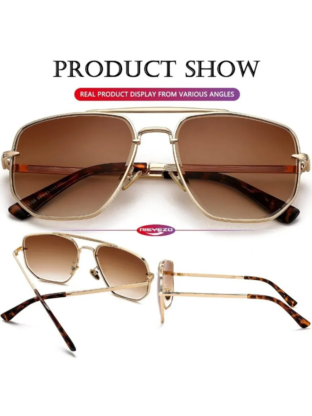 Oversized Square Aviator Sunglasses for Men & Women - Vintage Pilot Gradient